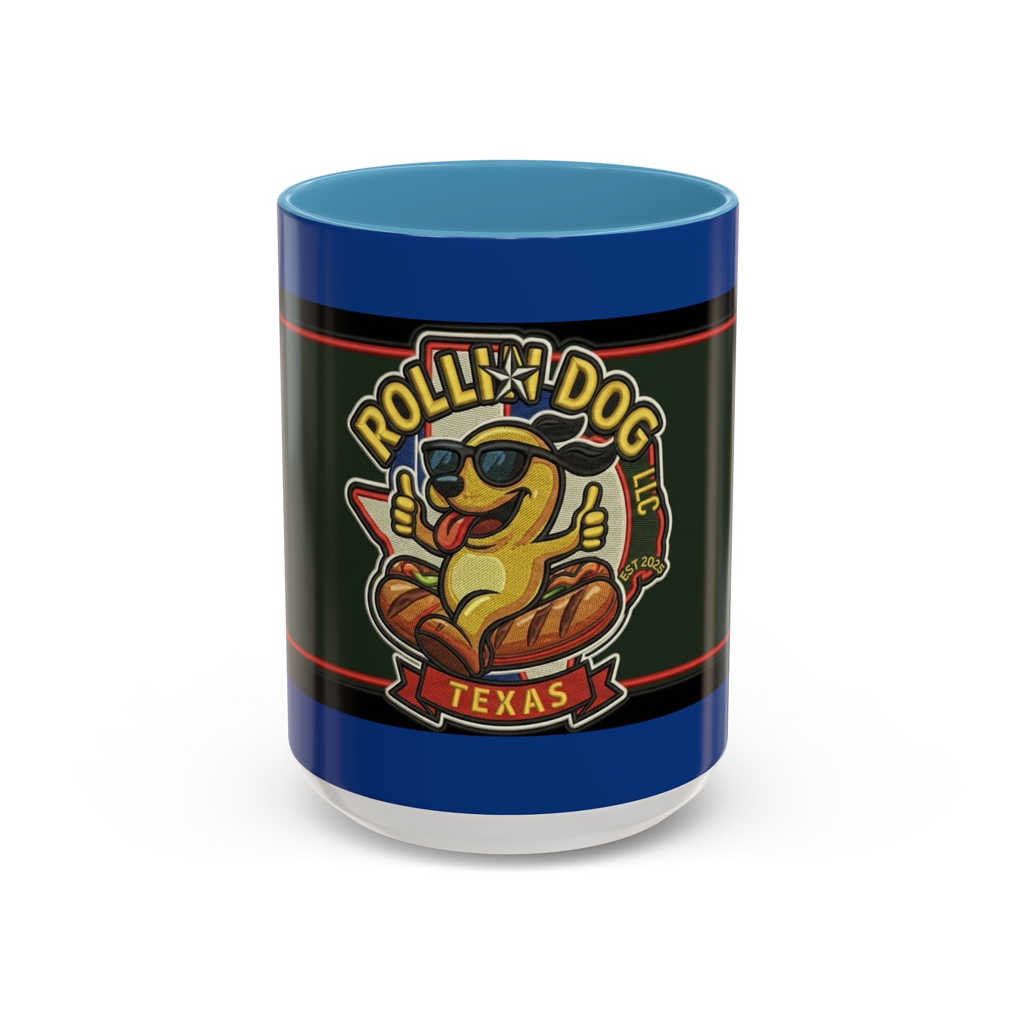 Texas Rollin Dog 'Dog Gone Delicious' Accent Coffee Mug – Fun Hot Dog Logo 11/15oz