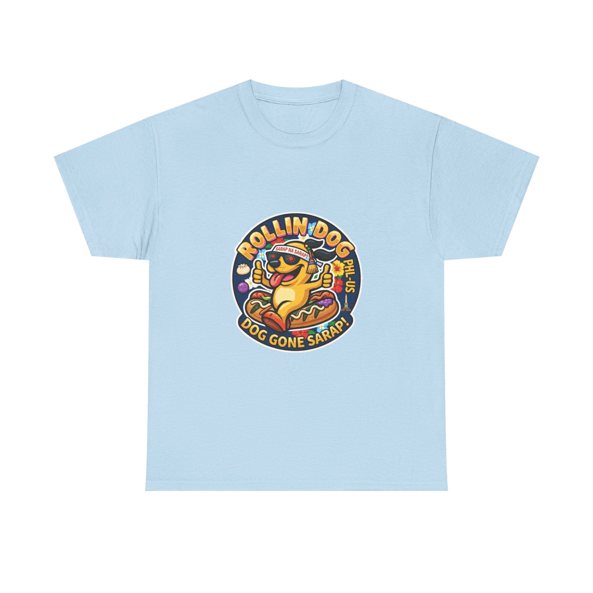 T-Shirt — "Rollin Dog" Hot Dog Graphic Tee (Dog Gone Saked!)