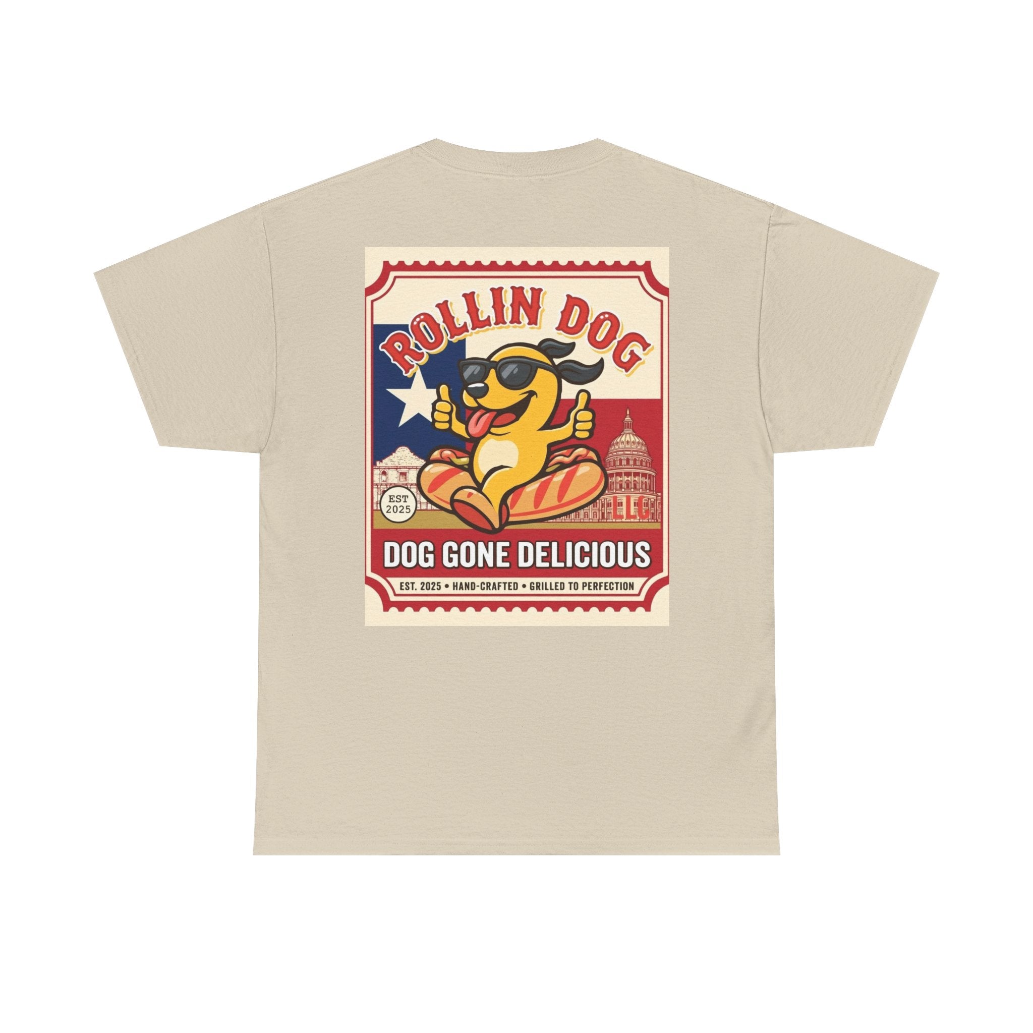 T-Shirt — "Rollin Dog: Dog Gone Delicious" Retro Hot Dog Graphic Tee