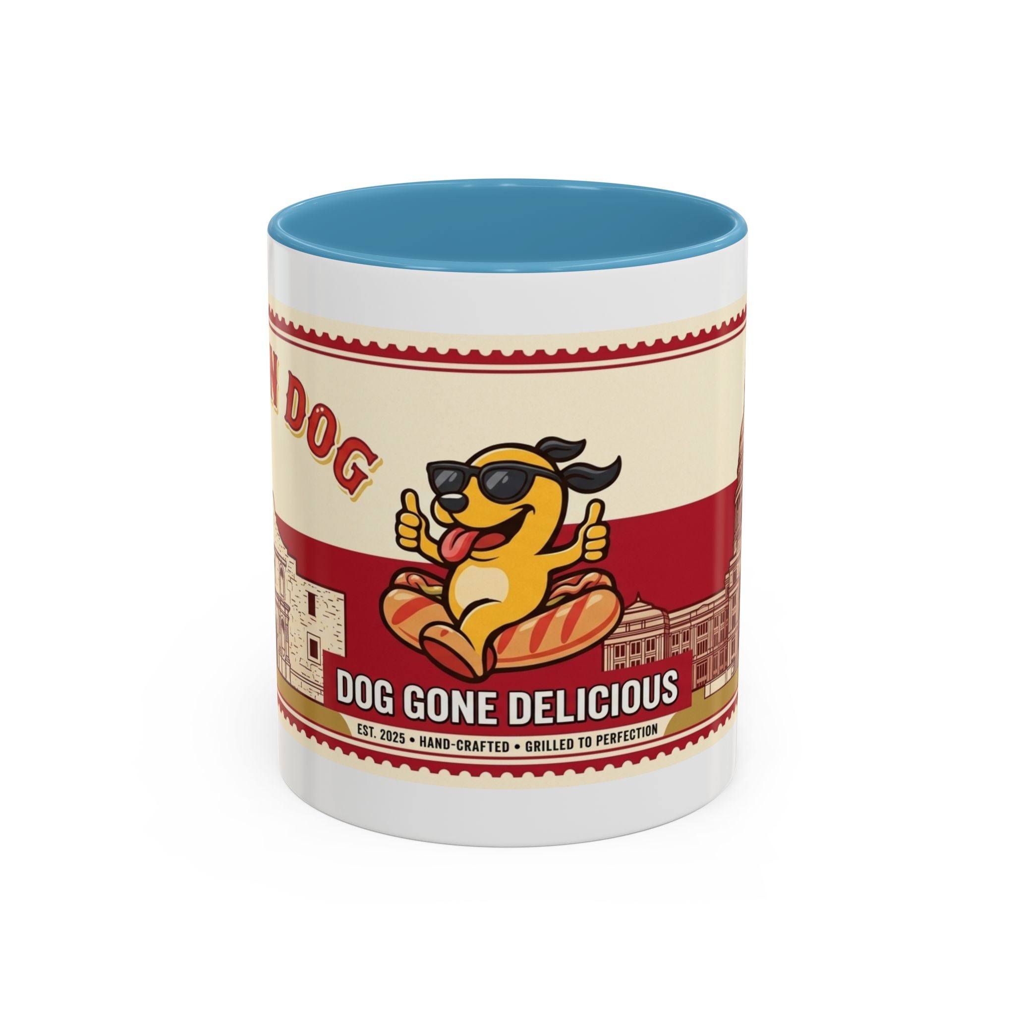 Rollin Dog Coffee Mug — Retro 'Dog Gone Delicious' Hot Dog Design (11/15oz)