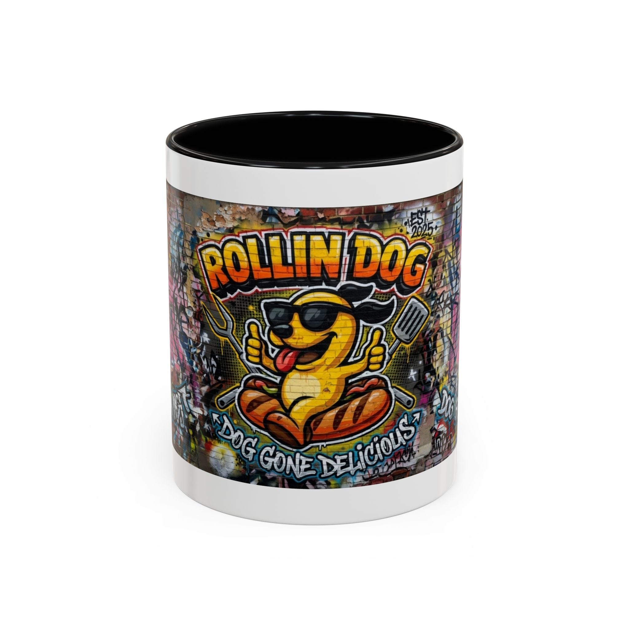 Rollin' Dog Graffiti Coffee Mug – "Dog Gone Delicious" Accent Mug
