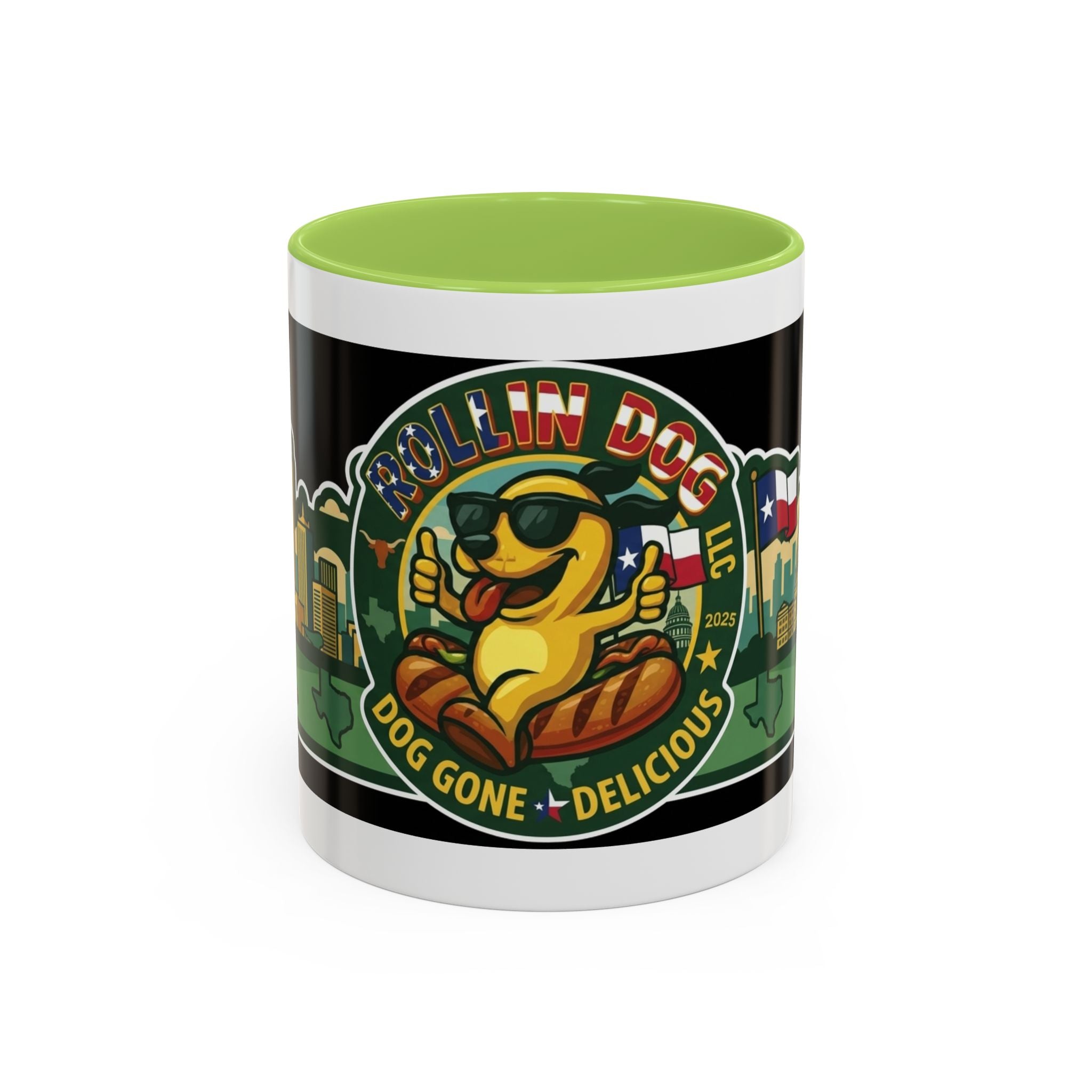 San Antonio Rollin Dog Coffee Mug — Fun Hot Dog Logo Accent Mug (11/15oz)
