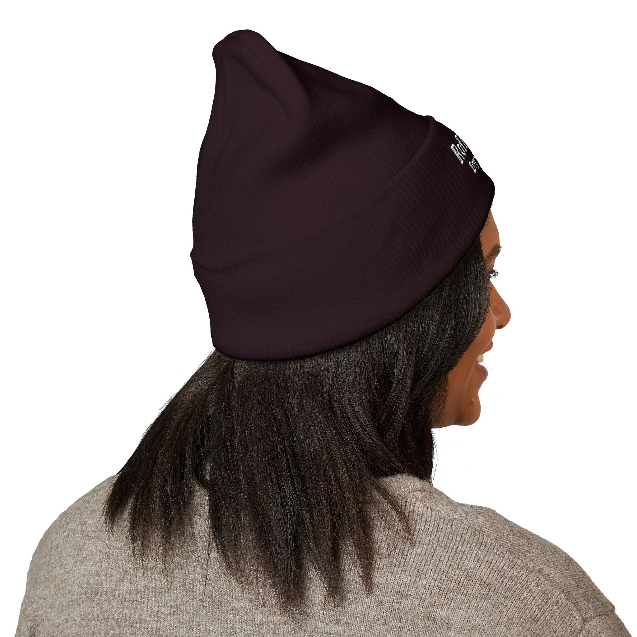Embroidered Classic White Cuffed Beanie - Rollin Dog LLC Logo