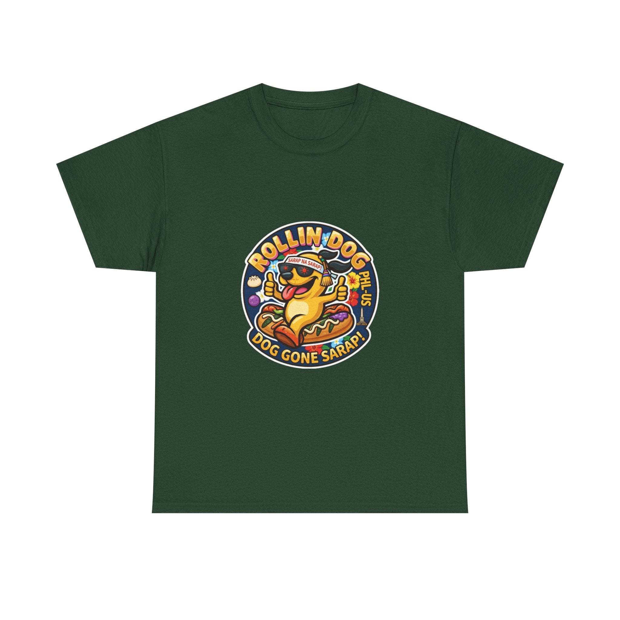 T-Shirt — "Rollin Dog" Hot Dog Graphic Tee (Dog Gone Saked!)