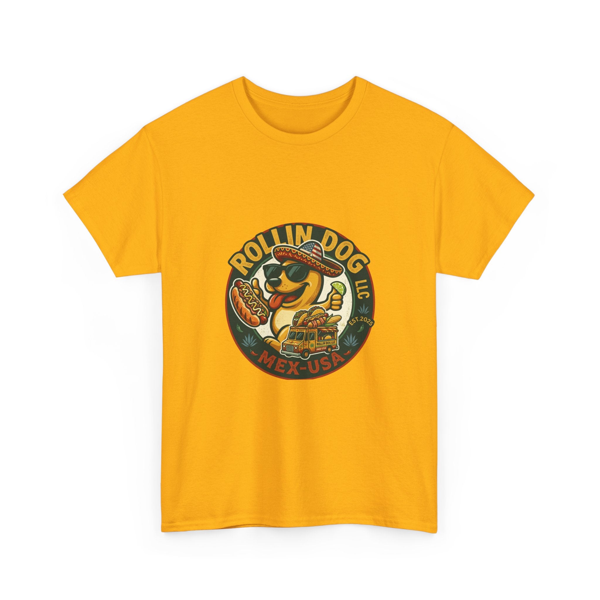 Rollin' Dog Hot Dog T-Shirt – Retro Mexican Street Food Graphic Tee